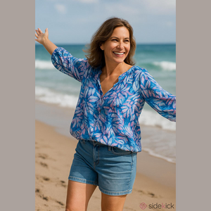 Tommy Bahama Top Womens XXS Silk Cotton Blend Floral Peasant Top W/ Puff Sleeves